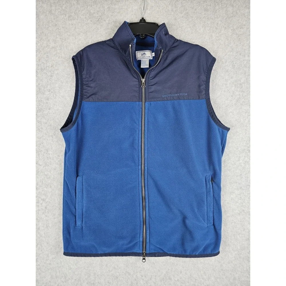 Southern Tide Vest Mens Medium Blue Navy Fleece Full Zip Nylon Yoke Outdoor